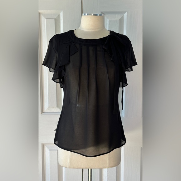 WD.NY Tops - WD·NY Black Sheer Chiffon Ruffle Blouse Size 6